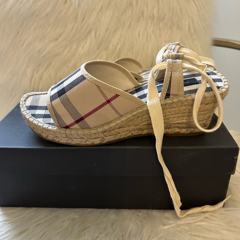 Burberry Beige Plaid Espadrille Wedges